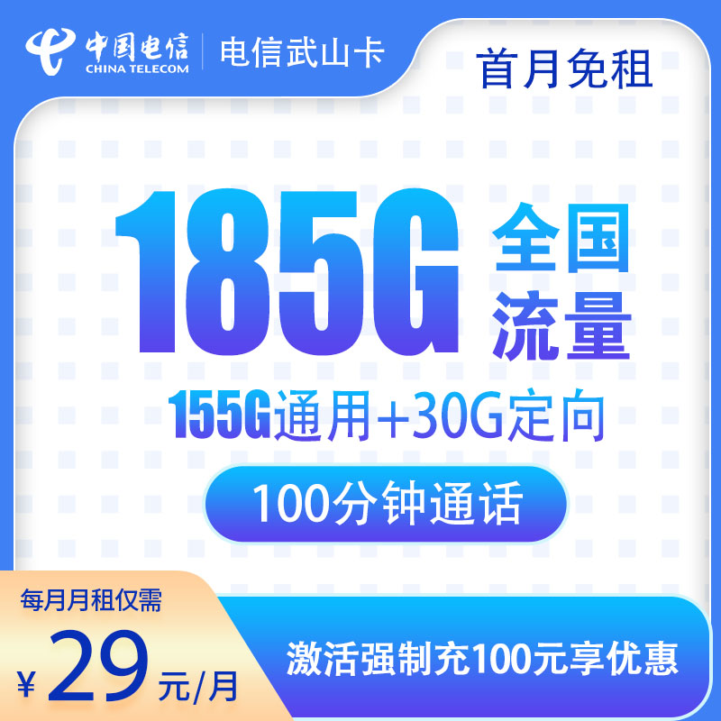 电信武山卡29元185G+100分钟，优惠期2年